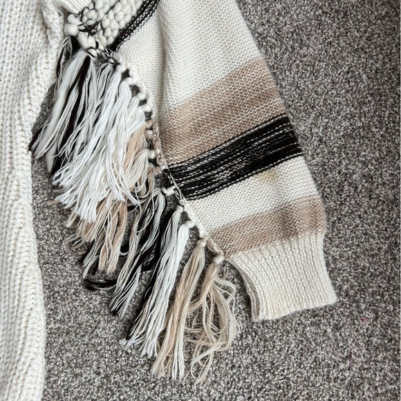 Jonathan Simkhai Cream/Brown, Wool/Alpaca Blend Knit Fringed Cardigan, Size XS - Picture 12 of 13